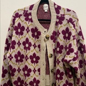 Maeve Cream Cardigan with Plum Floral Pattern